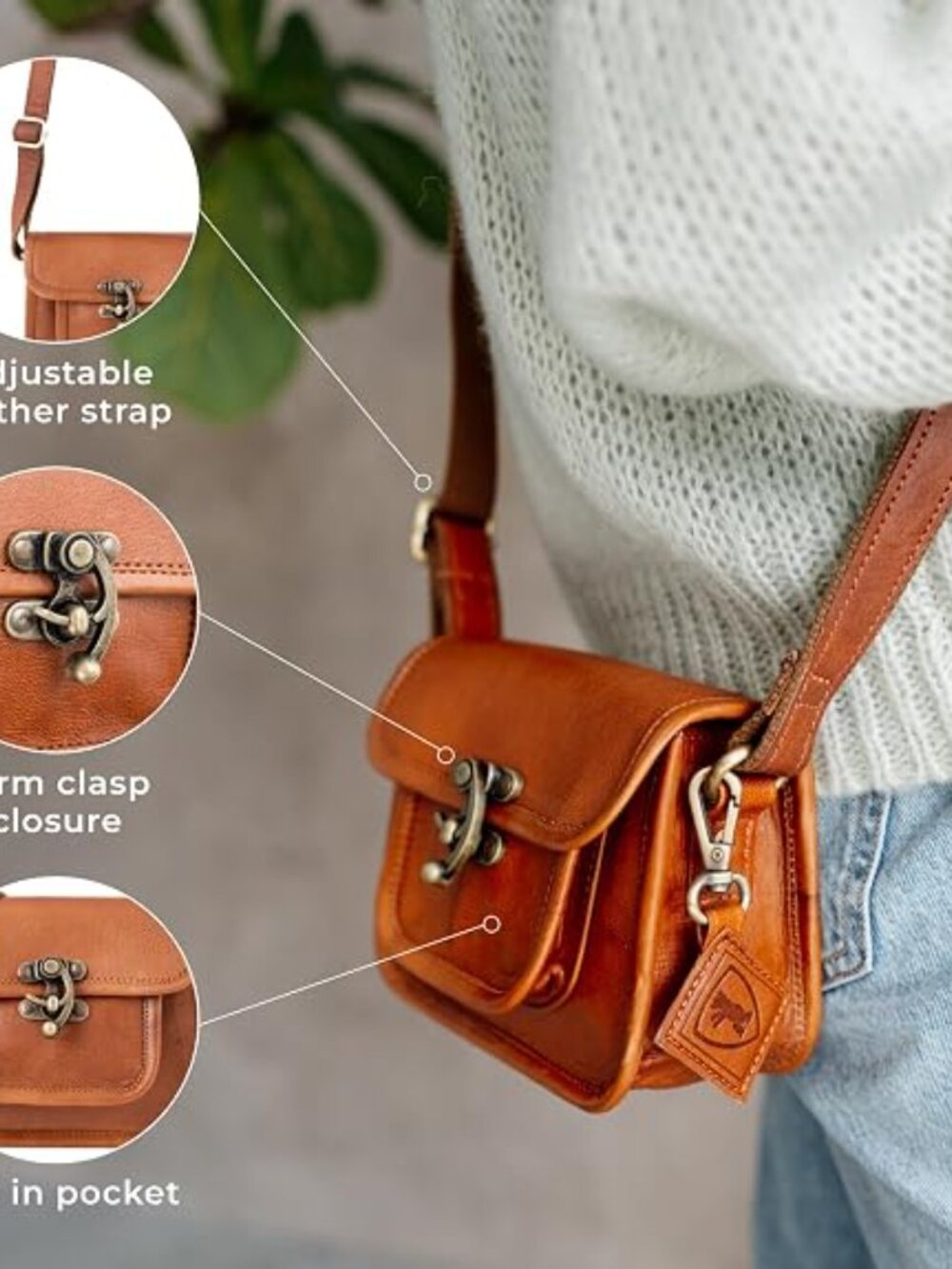 Berliner Helena genuine leather bag crossbody purse reinforced leather strap XS